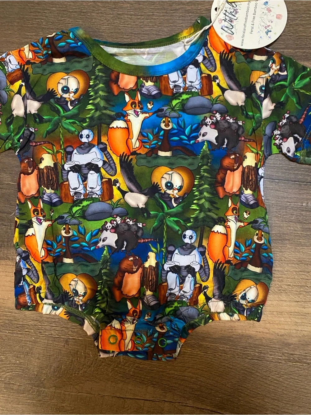 Whimsical Forest Robot & Animal Bamboo Bubble 3/6 months NWT